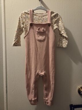 Carter's Pink Overall Romper with Floral Long-Sleeve Tee 12 Months